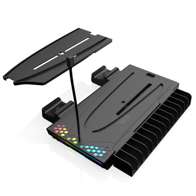 GAMINJA P58 Charging Base Cooling Bracket Compatible with PS5 Console, Vertical Stand Cooling Fan, Multi-Functional Cooling & Charging Station for PS5 Slim Pro All Model Universal