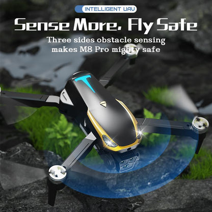Aerial Drone M8 Pro 2025 GPS Positioning 4K UHD EIS Camera 5G Wifi FPV Brushless Motors Optical Flow Hover Intelligent Obstacle Avoidance Auto Return 360° Stunt Roll Two Batteries