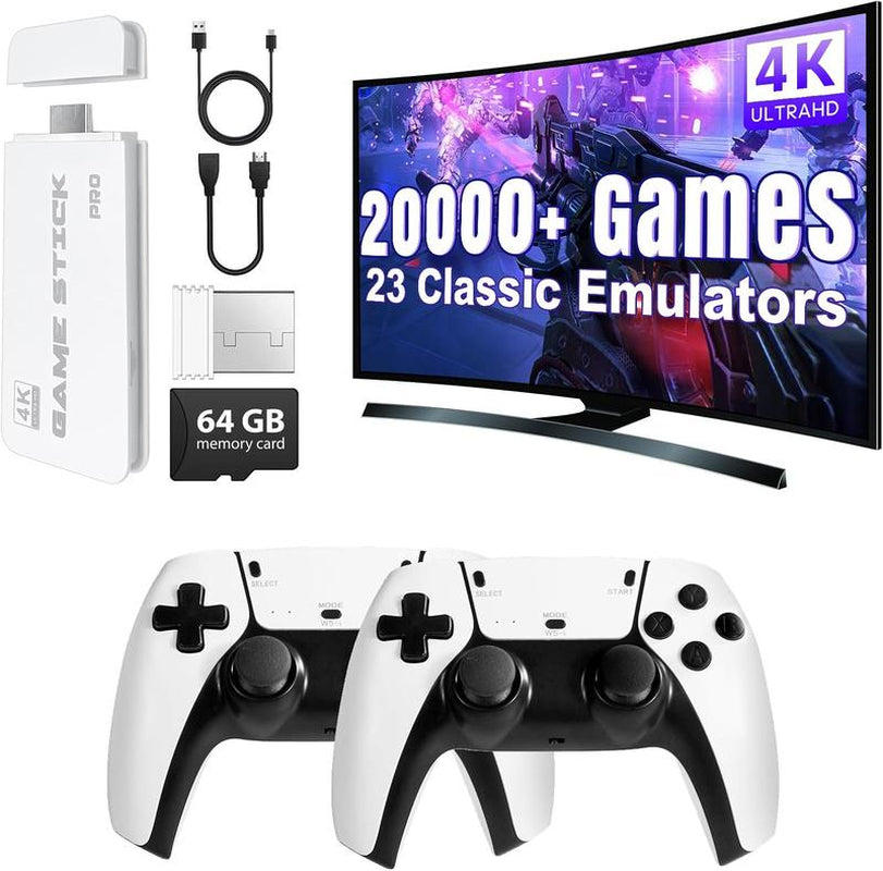 Mass Games Retro Game Console with 20000+ Built-In Games 19 Emulators 2 Wireless Controllers 4K Output & 64GB SD Card Perfect for Kids & Adults - Portable Gaming System,Tiktokshopblackfriday