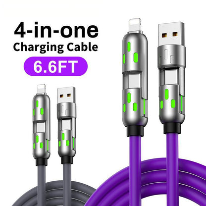 [Buy 1 Get 1 Free]-6.6Ft 4-In-1 USB-C Cable, PD Fast Charging, Data Sync, EXAVON USB-A, Type-C, Lightning, Aluminum, Compatible
