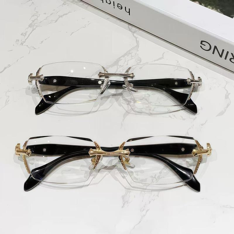 Anti Blue Light Rimless Readingglasses Fashion Women Men Diamond Cut Edge Presbyopic Eyeglasses Anti-Fatigue Eyewear anti UV Ray Computer Gaming Glasses Blue Blockers for Women/Men