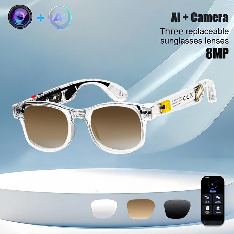 Smart AI Camera Glasses with 8MP Photochromic Lenses ,Button Touch Adjustment for Travel Outdoor Adventures Hands-Free Photography 160+Languages Real-Time Translation Bluetooth Wireless Wearable Video Recording UV Protection ,Black Friday & Cyber Monday
