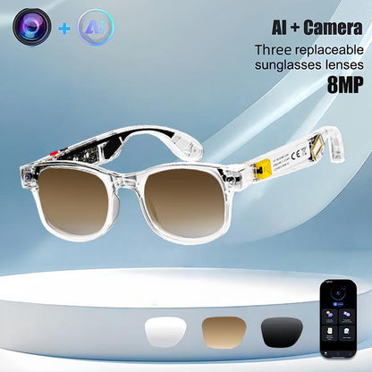 Smart AI Camera Glasses with 8MP Photochromic Lenses ,Button Touch Adjustment for Travel Outdoor Adventures Hands-Free Photography 160+Languages Real-Time Translation Bluetooth Wireless Wearable Video Recording UV Protection ,Black Friday & Cyber Monday