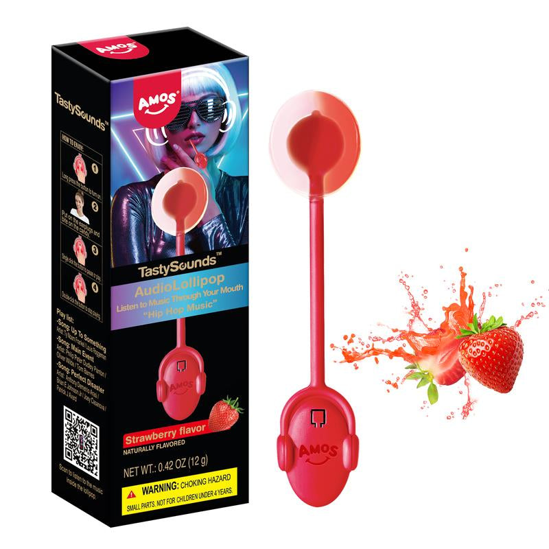 Amos Tastysounds Music Lollipops – Heart-Shaped, Sugar-Free Audio Candies with Bone Conduction Tech | K-Pop Vibe | Strawberry, Blueberry, Watermelon, Blackberry