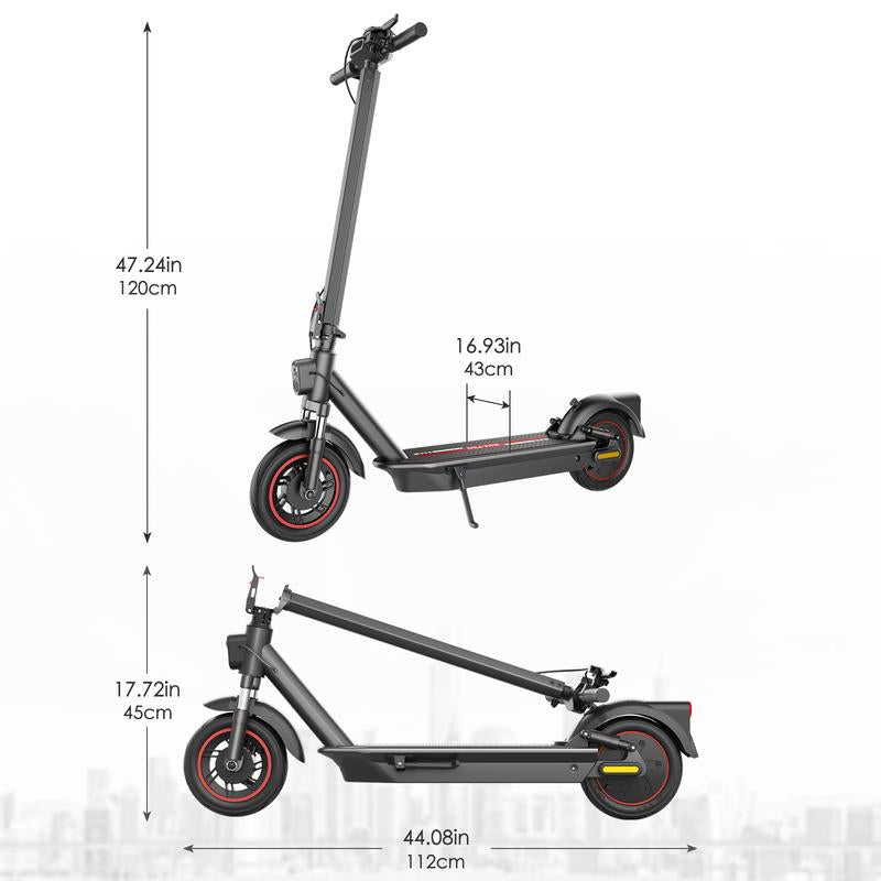 Max Pro Electric Scooter 500W Rear Drive Motor 25MPH Top Speed Dual Hydraulic Suspension 15Ah Large Battery 28 Miles Long Range 5H Fast Charging Foldable Design Smart APP Control Front and Rear Lights Official Warranty