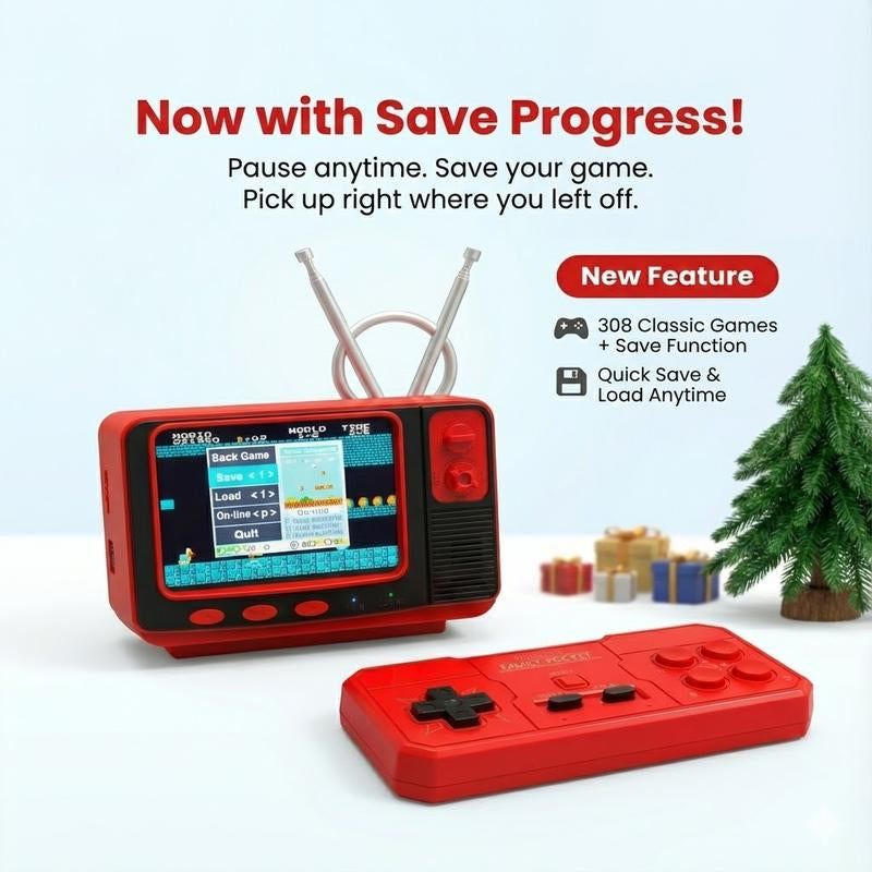 PYBGE 【Save Feature】Retro Video Game Console GV300S: 308 Built-In Classic Games, Classic Retro 3-Color Gamepad, Mini Handheld Tv-Style Game Player – Ideal for Kids & Adult Nostalgia Enthusiasts