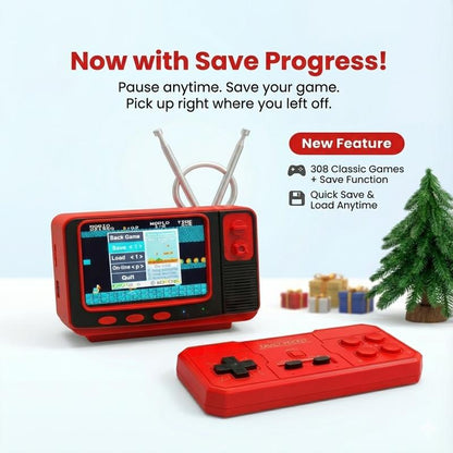 PYBGE 【Save Feature】Retro Video Game Console GV300S: 308 Built-In Classic Games, Classic Retro 3-Color Gamepad, Mini Handheld Tv-Style Game Player – Ideal for Kids & Adult Nostalgia Enthusiasts