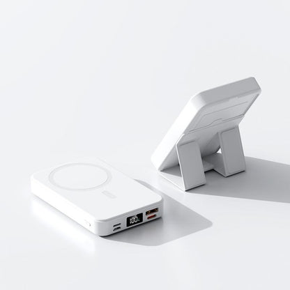 Magnetic Power Bank 10000Mah Wireless Portable Charger with USB-C Cable LED Display Foldable Battery Pack for Iphone 16/15/14/13/12/Pro/Pro Max Series Charging Compact Silicone Black