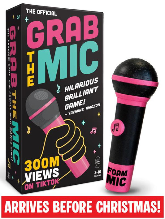 Grab the Mic Karaoke-Style Game with Foam Microphone 125 Word Cards Game Board Player Tokens & Easy Instructions for Non-Singers
