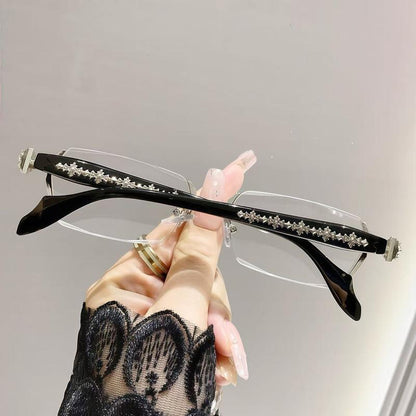 Anti Blue Light Rimless Readingglasses Fashion Women Men Diamond Cut Edge Presbyopic Eyeglasses Anti-Fatigue Eyewear anti UV Ray Computer Gaming Glasses Blue Blockers for Women/Men