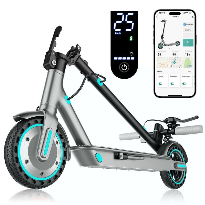 Max Pro Electric Scooter 500W Rear Drive Motor 25MPH Top Speed Dual Hydraulic Suspension 15Ah Large Battery 28 Miles Long Range 5H Fast Charging Foldable Design Smart APP Control Front and Rear Lights Official Warranty