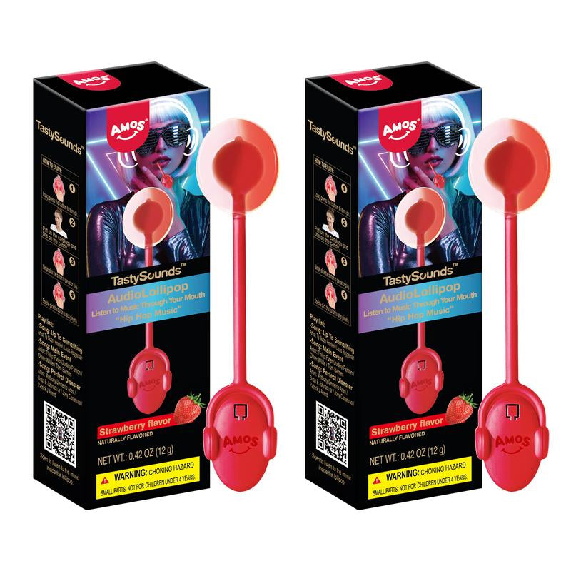Amos Tastysounds Music Lollipops – Heart-Shaped, Sugar-Free Audio Candies with Bone Conduction Tech | K-Pop Vibe | Strawberry, Blueberry, Watermelon, Blackberry