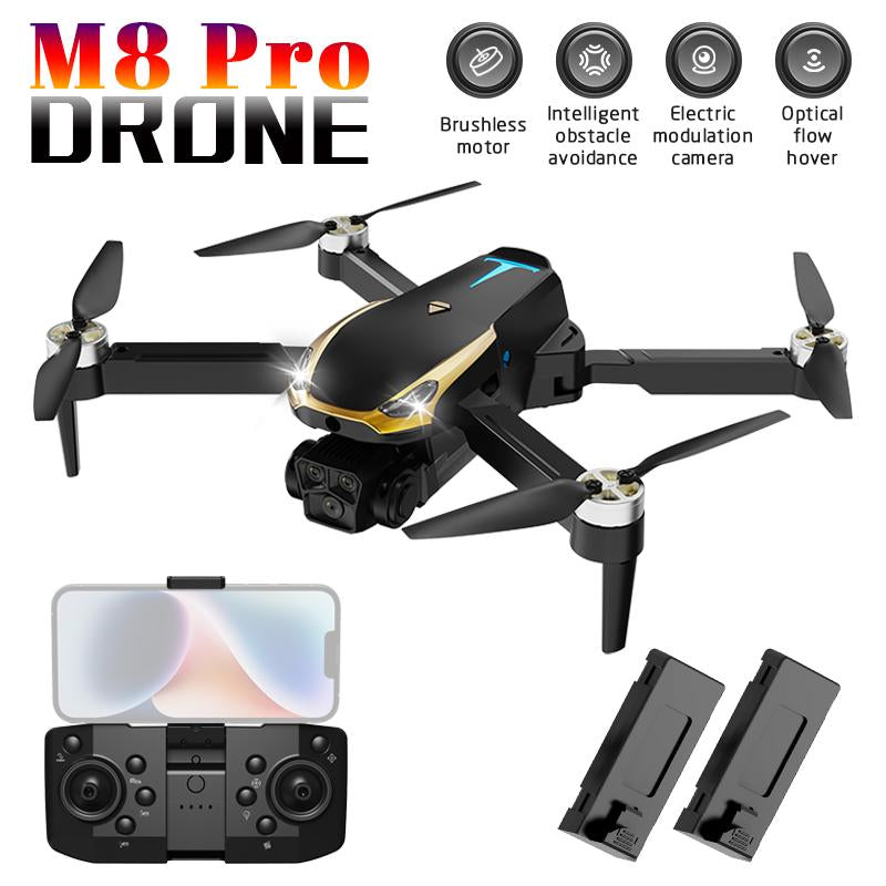 Aerial Drone M8 Pro 2025 GPS Positioning 4K UHD EIS Camera 5G Wifi FPV Brushless Motors Optical Flow Hover Intelligent Obstacle Avoidance Auto Return 360° Stunt Roll Two Batteries