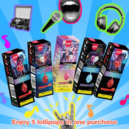 Amos Tastysounds Music Lollipops – Heart-Shaped, Sugar-Free Audio Candies with Bone Conduction Tech | K-Pop Vibe | Strawberry, Blueberry, Watermelon, Blackberry