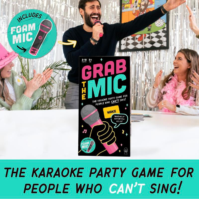 Grab the Mic Karaoke-Style Game with Foam Microphone 125 Word Cards Game Board Player Tokens & Easy Instructions for Non-Singers