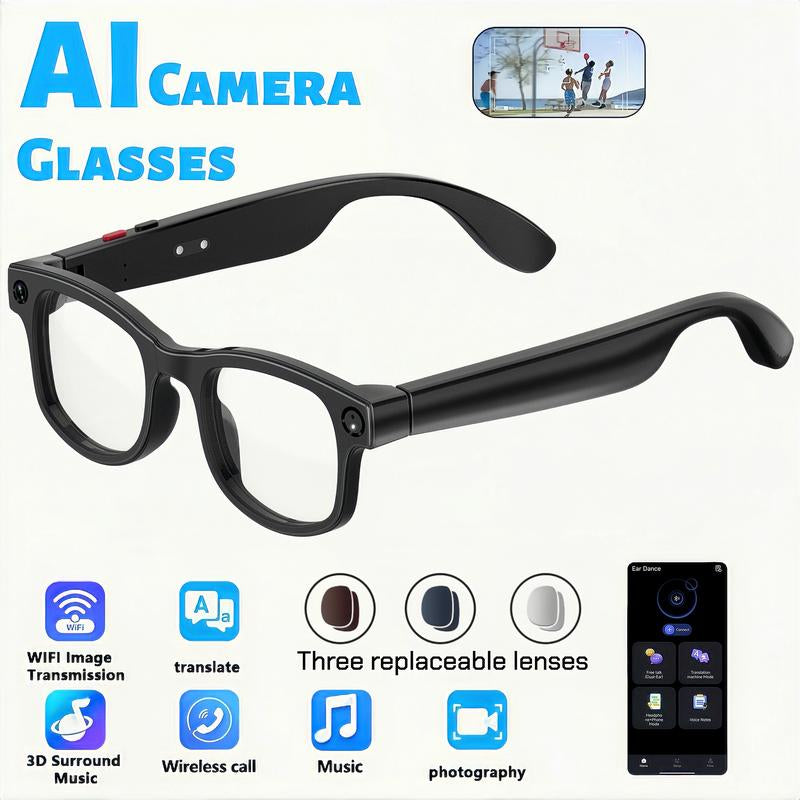 Smart AI Camera Glasses with 8MP Photochromic Lenses ,Button Touch Adjustment for Travel Outdoor Adventures Hands-Free Photography 160+Languages Real-Time Translation Bluetooth Wireless Wearable Video Recording UV Protection ,Black Friday & Cyber Monday