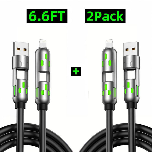 [Buy 1 Get 1 Free]-6.6Ft 4-In-1 USB-C Cable, PD Fast Charging, Data Sync, EXAVON USB-A, Type-C, Lightning, Aluminum, Compatible