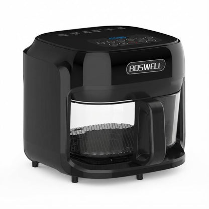 BOSWELL 7.5QT Glass Air Fryer with Transparent Bowl, 5-In-1 Rapid Heating, Dishwasher-Safe Design, Oil-Free, Healthy Crispy Air Fryer
