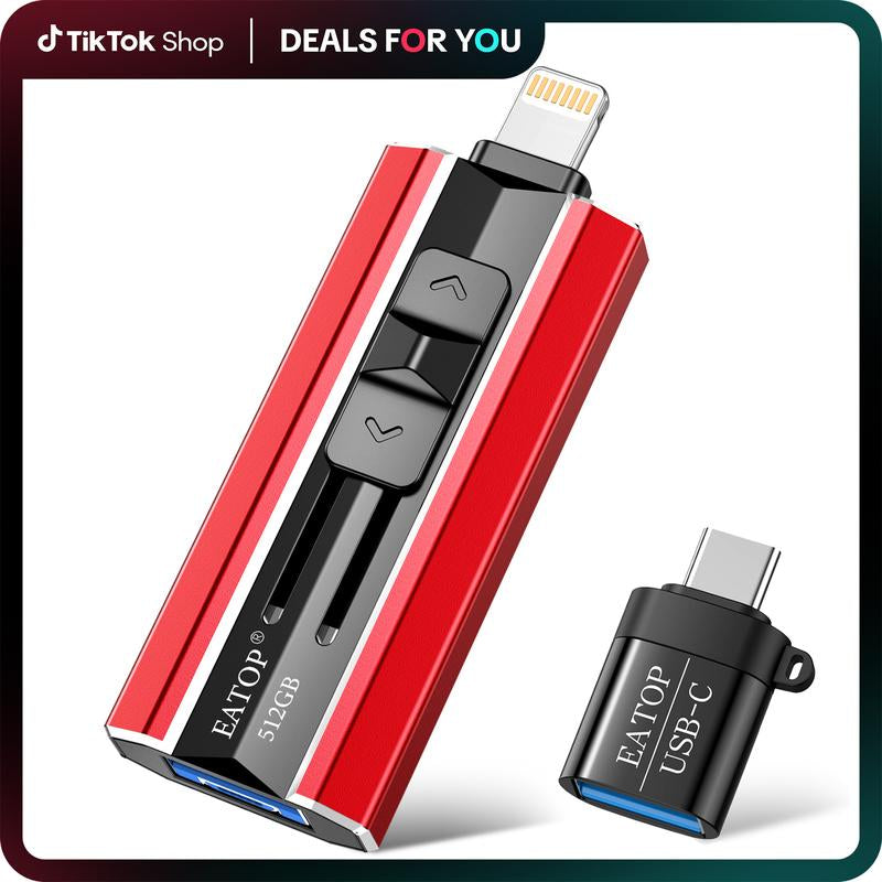 EATOP USB Flash Drive Intended for Iphone Ipad, Memory Stick Storage for Photos and Videos Backup, Compatible with Iphone Ipad Android PC, Plug and Play, No Application Required