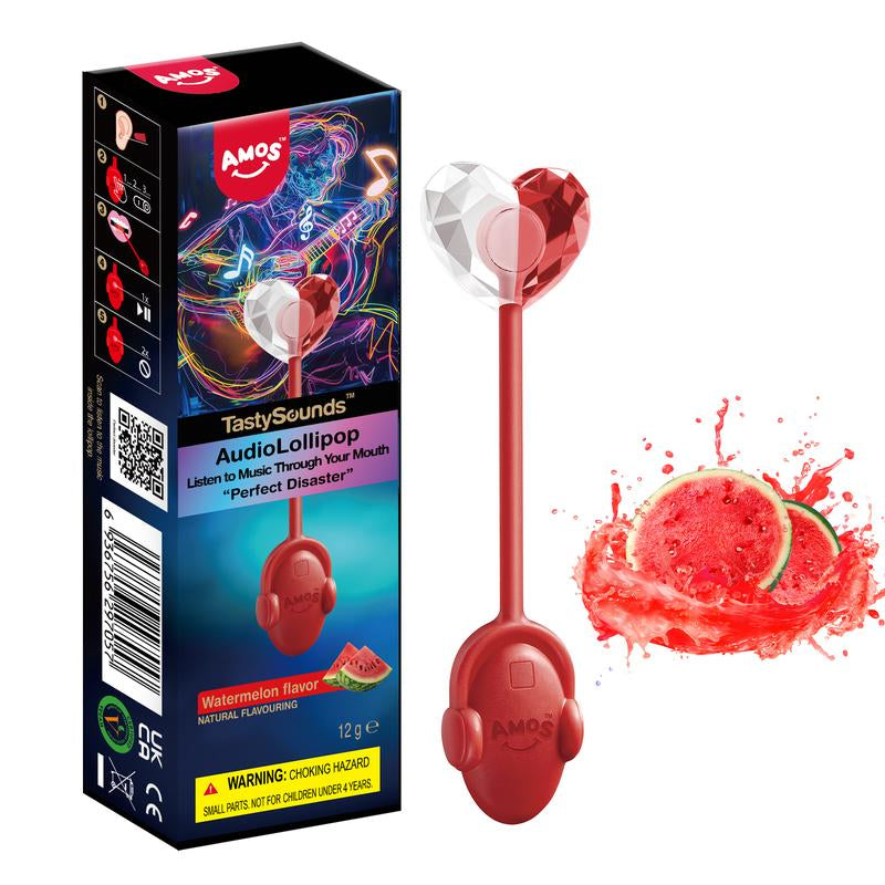Amos Tastysounds Music Lollipops – Heart-Shaped, Sugar-Free Audio Candies with Bone Conduction Tech | K-Pop Vibe | Strawberry, Blueberry, Watermelon, Blackberry
