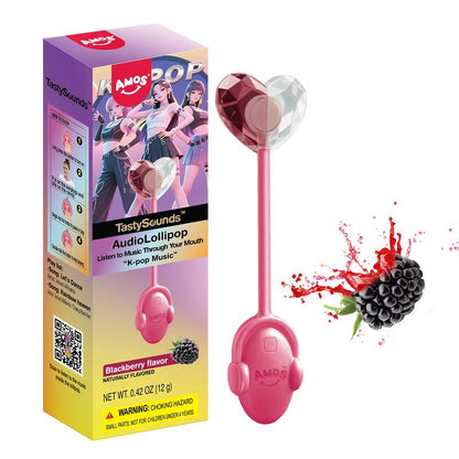 Amos Tastysounds Music Lollipops – Heart-Shaped, Sugar-Free Audio Candies with Bone Conduction Tech | K-Pop Vibe | Strawberry, Blueberry, Watermelon, Blackberry