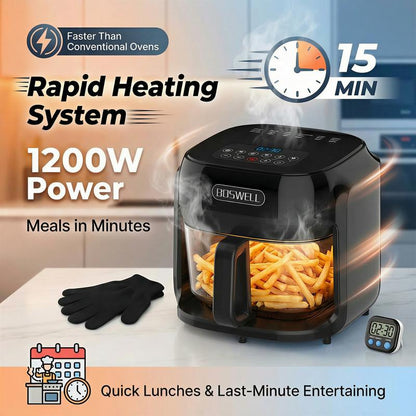 BOSWELL 7.5QT Glass Air Fryer with Transparent Bowl, 5-In-1 Rapid Heating, Dishwasher-Safe Design, Oil-Free, Healthy Crispy Air Fryer