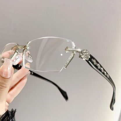 Anti Blue Light Rimless Readingglasses Fashion Women Men Diamond Cut Edge Presbyopic Eyeglasses Anti-Fatigue Eyewear anti UV Ray Computer Gaming Glasses Blue Blockers for Women/Men
