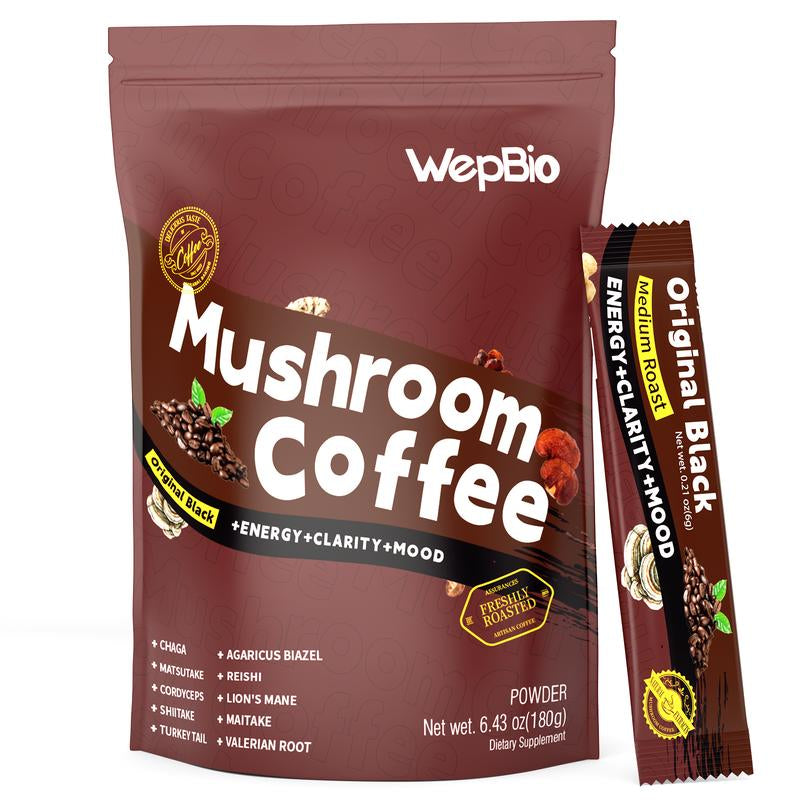 Sugar-Free 11 in 1 Mushroom Coffee Kills Brain Fog Keep Focus Individual Packs 30 Servings Energy Enhancer Clarity Mood Boost Beverage