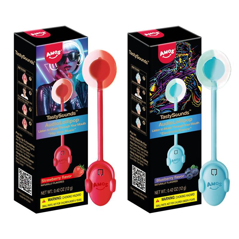 Amos Tastysounds Music Lollipops – Heart-Shaped, Sugar-Free Audio Candies with Bone Conduction Tech | K-Pop Vibe | Strawberry, Blueberry, Watermelon, Blackberry
