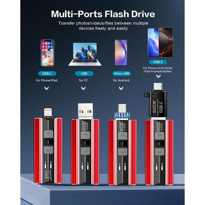 EATOP USB Flash Drive Intended for Iphone Ipad, Memory Stick Storage for Photos and Videos Backup, Compatible with Iphone Ipad Android PC, Plug and Play, No Application Required