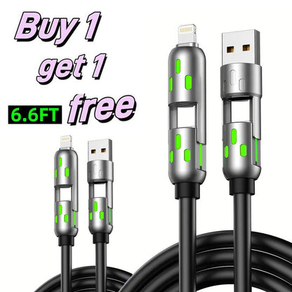 [Buy 1 Get 1 Free]-6.6Ft 4-In-1 USB-C Cable, PD Fast Charging, Data Sync, EXAVON USB-A, Type-C, Lightning, Aluminum, Compatible