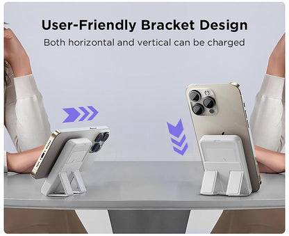 Magnetic Power Bank 10000Mah Wireless Portable Charger with USB-C Cable LED Display Foldable Battery Pack for Iphone 16/15/14/13/12/Pro/Pro Max Series Charging Compact Silicone Black