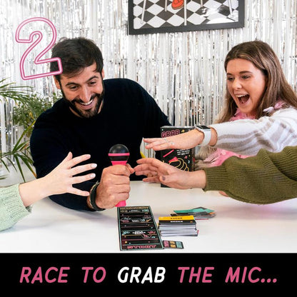 Grab the Mic Karaoke-Style Game with Foam Microphone 125 Word Cards Game Board Player Tokens & Easy Instructions for Non-Singers