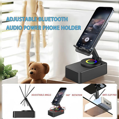 Wireless Audio Bluetooth Speaker 5In1 Phone Holder Emergency Rechargeable Withcolorful Ambient Light 300° Foldable for Tablet Iphone Android, Gifts for Men Women ，Black