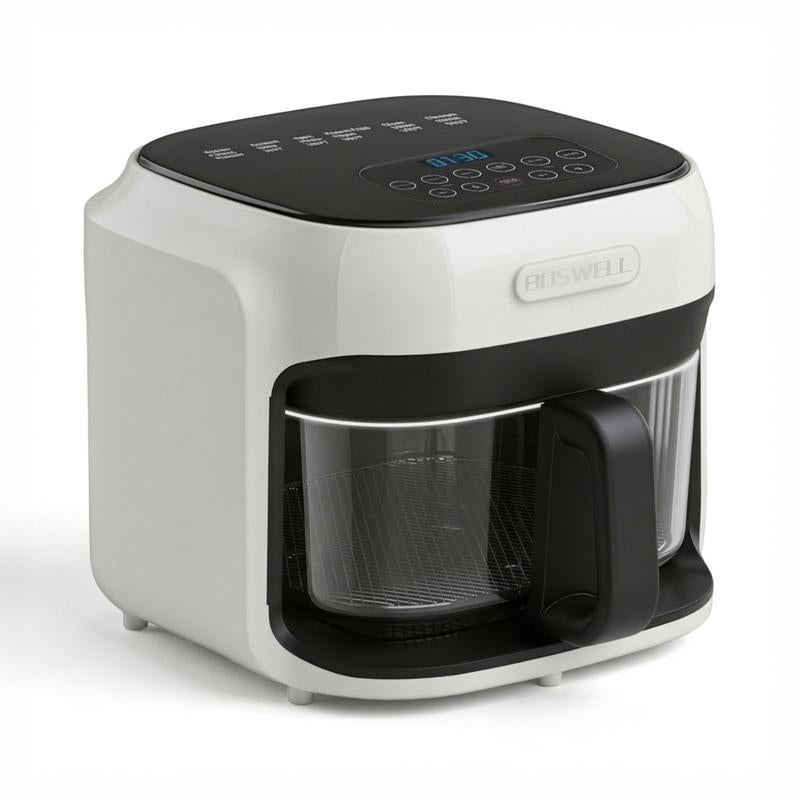 BOSWELL 7.5QT Glass Air Fryer with Transparent Bowl, 5-In-1 Rapid Heating, Dishwasher-Safe Design, Oil-Free, Healthy Crispy Air Fryer