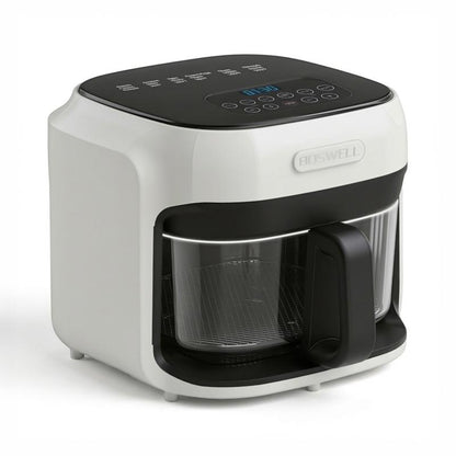 BOSWELL 7.5QT Glass Air Fryer with Transparent Bowl, 5-In-1 Rapid Heating, Dishwasher-Safe Design, Oil-Free, Healthy Crispy Air Fryer