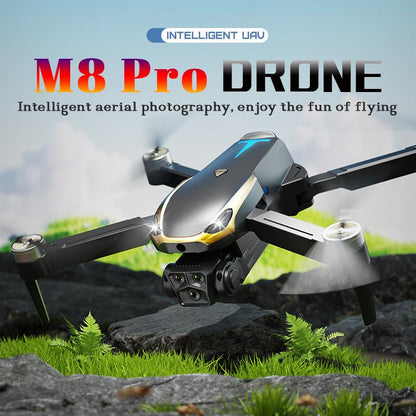 Aerial Drone M8 Pro 2025 GPS Positioning 4K UHD EIS Camera 5G Wifi FPV Brushless Motors Optical Flow Hover Intelligent Obstacle Avoidance Auto Return 360° Stunt Roll Two Batteries