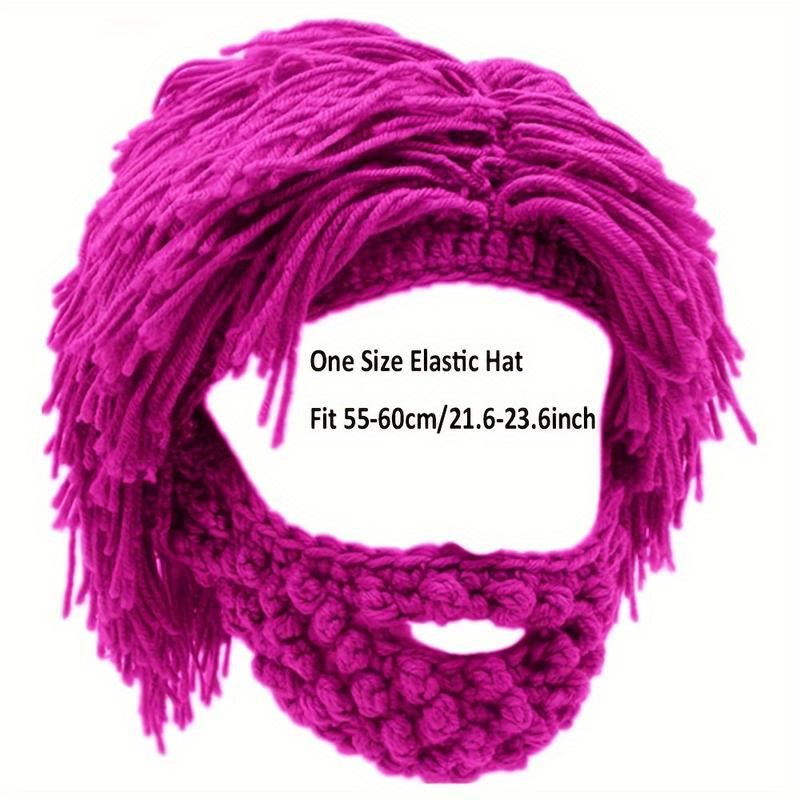 Acrylic Punk Style Beanie with Attached Straight Hair Wig and Knitted Beard, Fun Party Ski Mask Hat for Halloween, Christmas, and Holiday Celebrations Accessory Gift Black